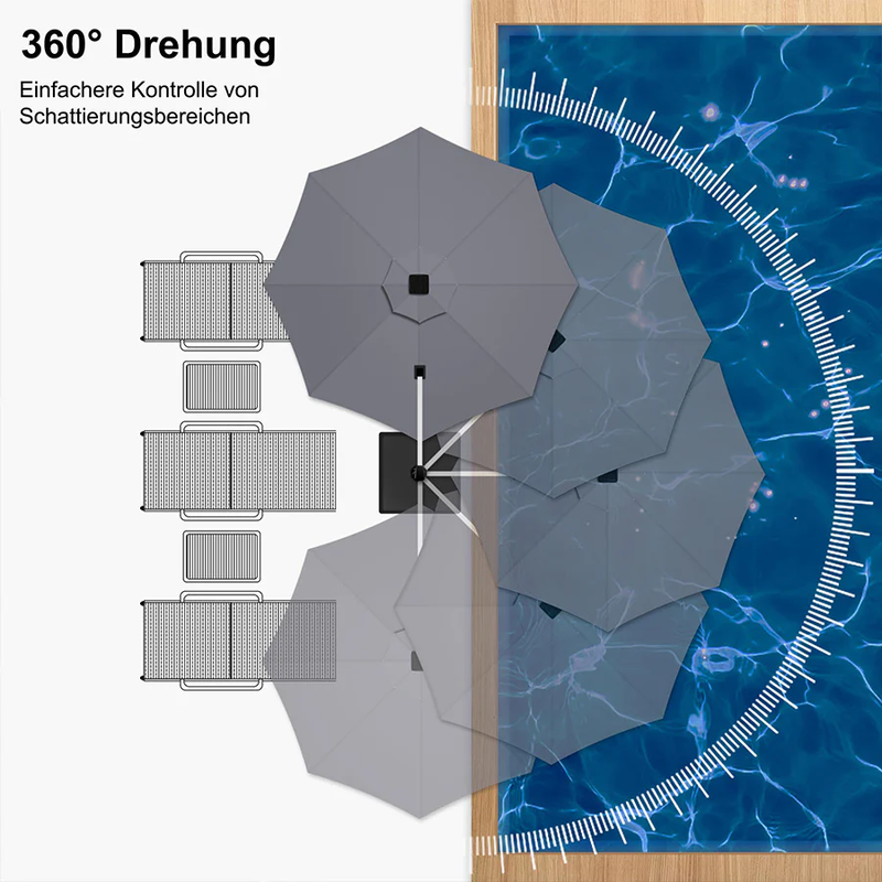 PURPLE LEAF Runder Sonnenschirm mit LED-Solarbeleuchtung und Schirmständer