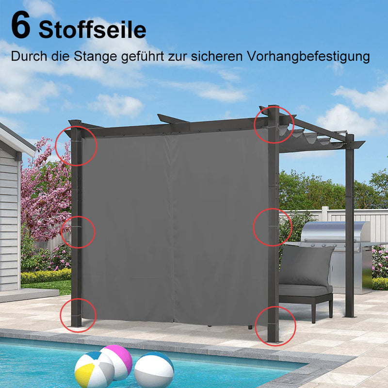 PURPLE LEAF Garten Pergola mit Vorhang Aluminium-Rahmen Outdoor Terrasse Pavillon mit Seitenschutzvorhänge Sonnendach mit Schiebedach  Grau
