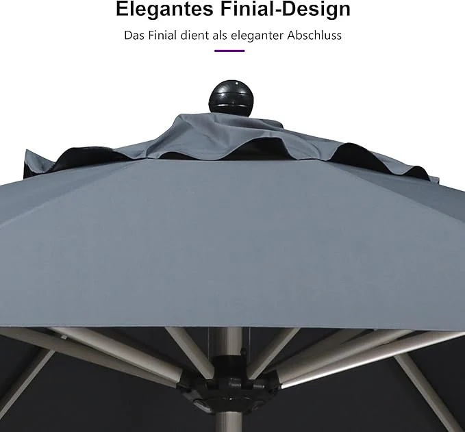 PURPLE LEAF Sonnenschirm Alu Gartenschirm mit Schirmständer, 30° Neigung, Terrassenschirm Tischschirm, Wasserdichter Mittelstockschirm für Garten & Markt