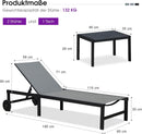 PURPLE LEAF Gartenliegen-Set mit Rollen & Beistelltisch Aluminium Wetterfest Sonnenliege