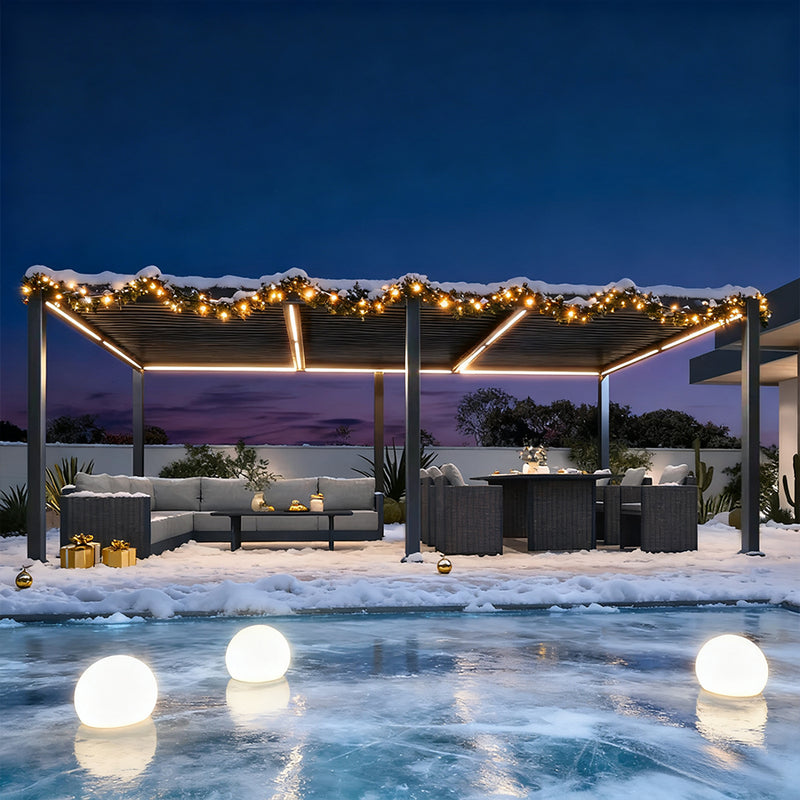 PURPLE LEAF Lamellen Pergola Lamellendach mit LED-Lichtleiste für Garten Terrasse, Grau