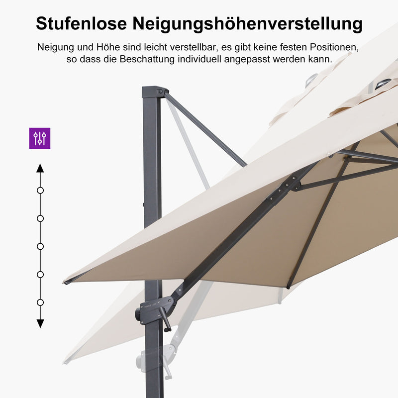 PURPLE LEAF Stufenlos neigbarer Freischwinger-Sonnenschirm Preisgünstiger Sonnenschirm für den Außenbereich