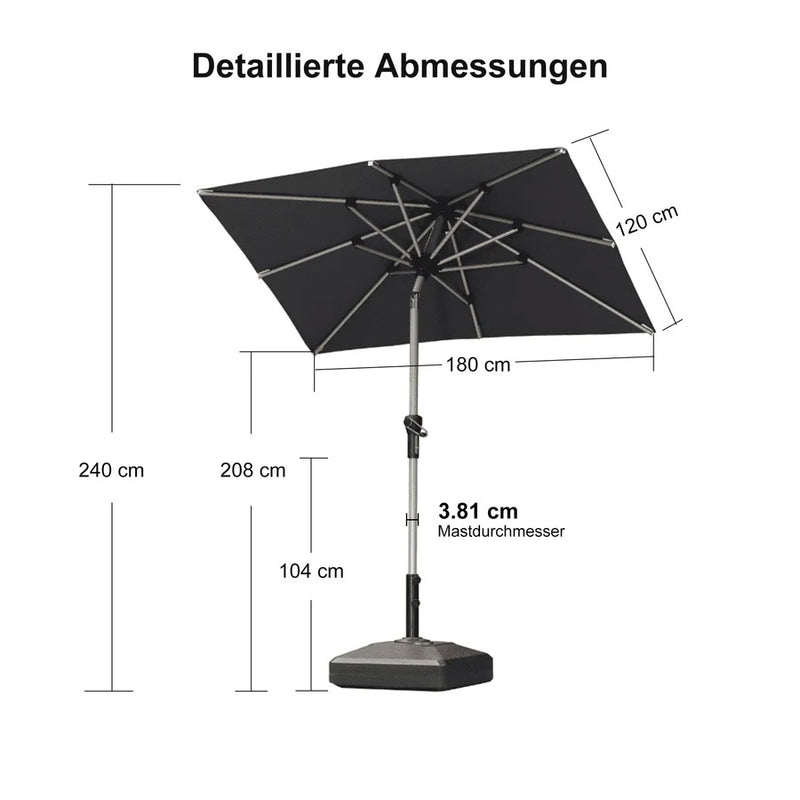 PURPLE LEAF Sonnenschirm Alu Gartenschirm mit Schirmständer, 30° Neigung, Terrassenschirm Tischschirm, Wasserdichter Mittelstockschirm für Garten & Markt