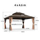 PURPLE LEAF Hardtop Pavillon für den Garten, bronzefarbenes Doppel-Dach, Aluminiumrahmen, mit milchweißer Lichterkette