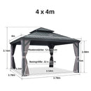 PURPLE LEAF Grau Alu Pavillon Wasserdicht Stabil Winterfest Wetterfest Gartenpavillon mit 4 Doppel Seitenteile Hardtop Pavillon mit Stahldach