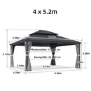 PURPLE LEAF Grau Alu Pavillon Wasserdicht Stabil Winterfest Wetterfest Gartenpavillon mit 4 Doppel Seitenteile Hardtop Pavillon mit Stahldach