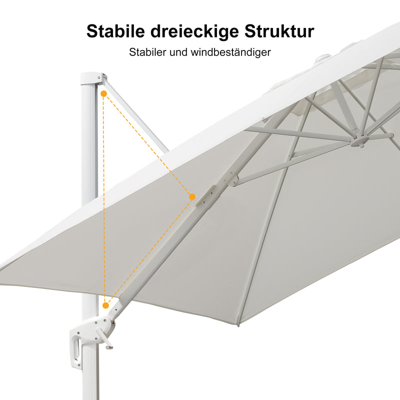 PURPLE LEAF Weißer Outdoor Sonnenschirm – Preiswerter großer Ampelschirm für Terrasse & Garten