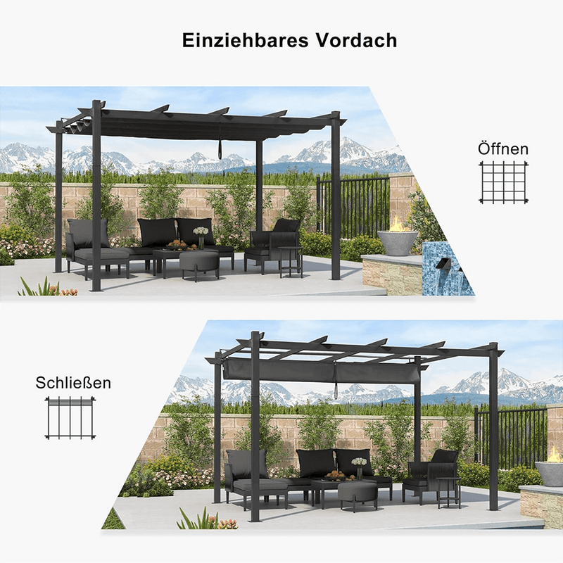 PURPLE LEAF Pergola Aluminium Einziehbare für den Außenbereich mit Sonnenschutzdach, Terrasse, Unterstand für Hinterhof, Metallgrill-Pavillon-PRG