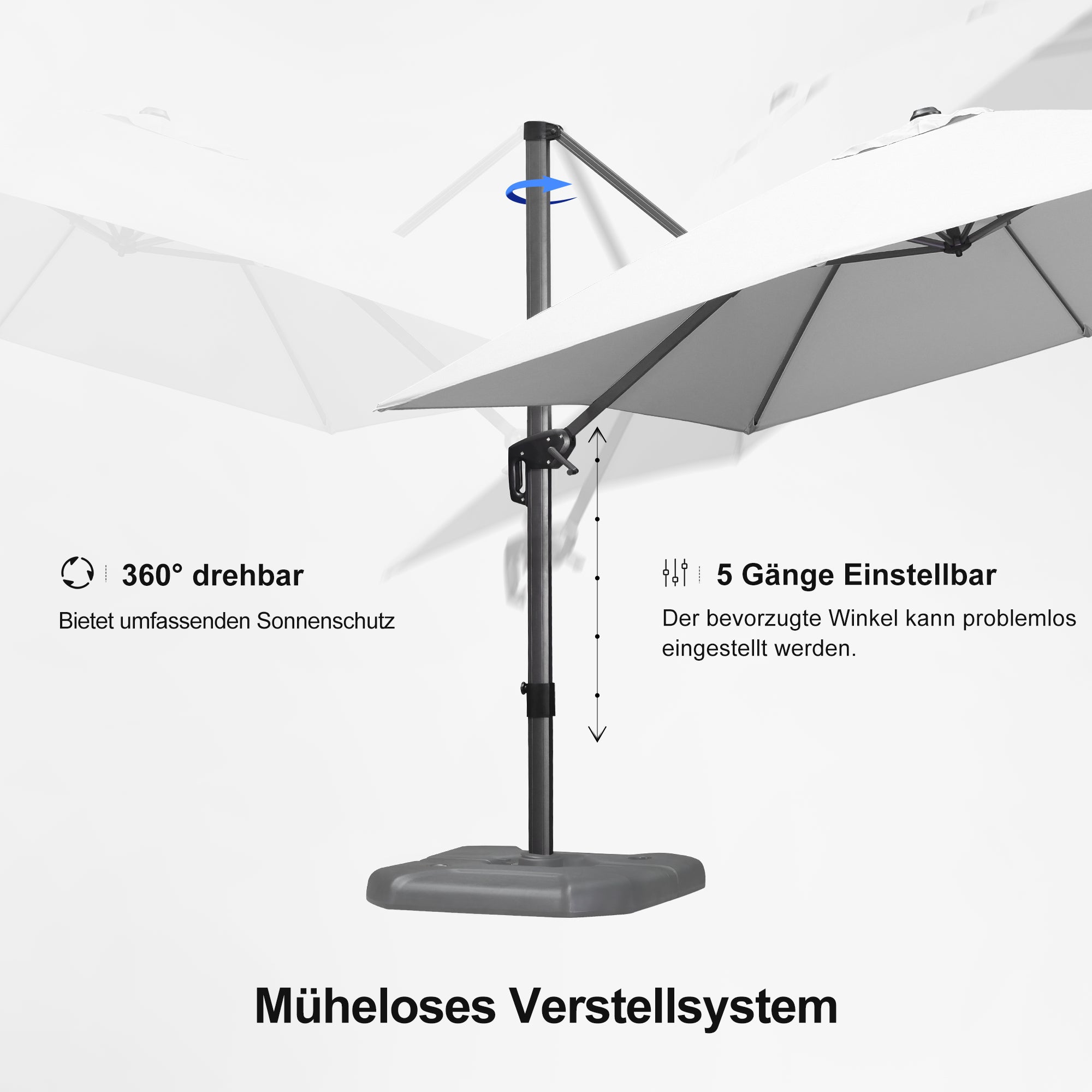 PURPLE LEAF Sonnenschirm Groß Ampelschirm mit Kurbel 360-Grad Drehbar mit Fußpedal für Terrasse, Balkon Sonnenschutz