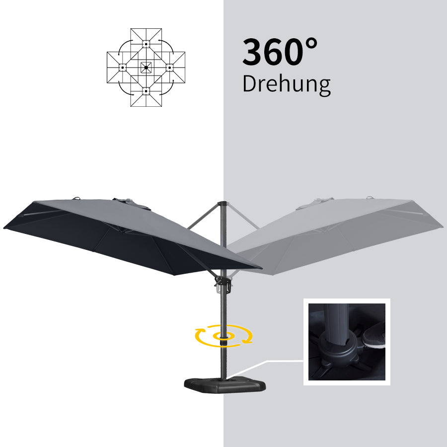 PURPLE LEAF Sonnenschirm Groß Ampelschirm mit Kurbel 360-Grad Drehbar mit Fußpedal für Terrasse, Balkon Sonnenschutz