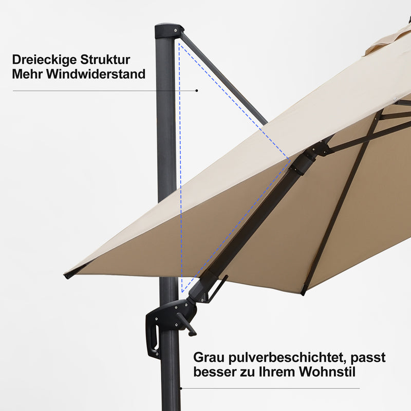 PURPLE LEAF Wirtschaftlicher Terrassen-Sonnenschirm mit drehbarem Rechteck und quadratischem Outdoor-Sonnenschirm