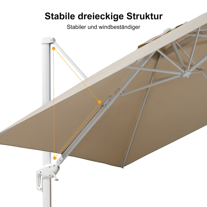 PURPLE LEAF Weißer Outdoor Sonnenschirm – Preiswerter großer Ampelschirm für Terrasse & Garten