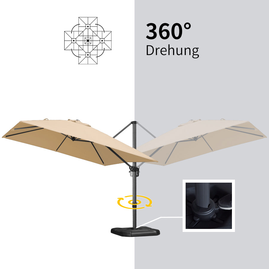 PURPLE LEAF Sonnenschirm Groß Ampelschirm mit Kurbel 360-Grad Drehbar mit Fußpedal für Terrasse, Balkon Sonnenschutz