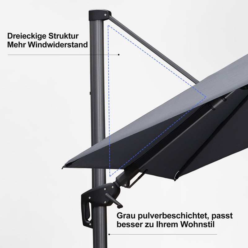 PURPLE LEAF Wirtschaftlicher Terrassen-Sonnenschirm mit drehbarem Rechteck und quadratischem Outdoor-Sonnenschirm
