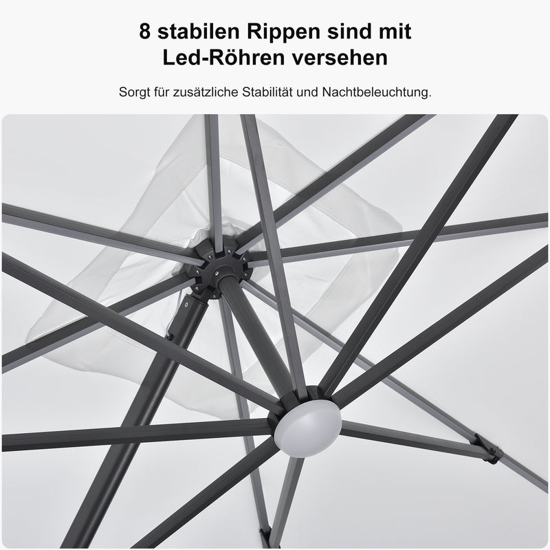 PURPLE LEAF LED Ampelschirm mit Kurbel 360-Grad Drehbar und Schirmständer