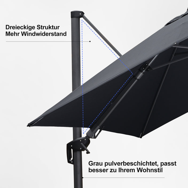 PURPLE LEAF Wirtschaftlicher Terrassen-Sonnenschirm mit drehbarem Rechteck und quadratischem Outdoor-Sonnenschirm