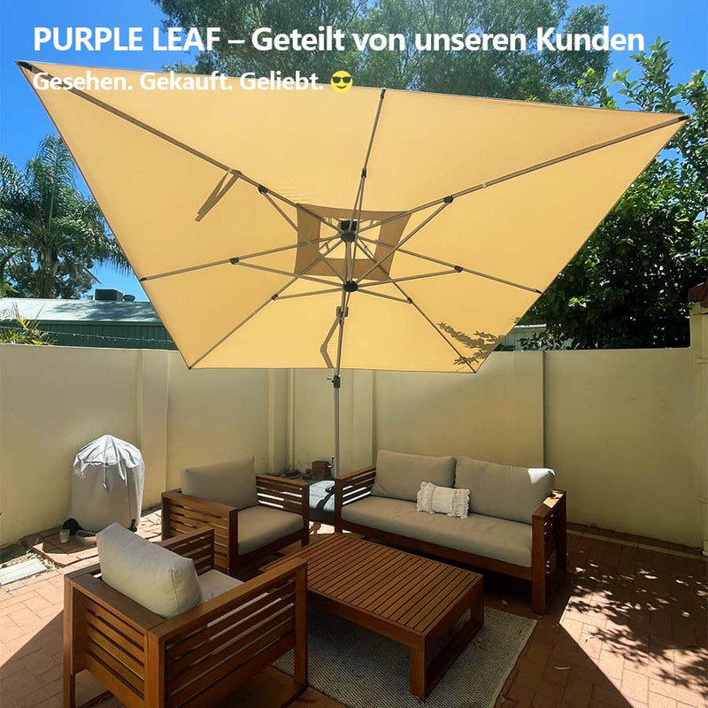 PURPLE LEAF Sonnenschirm Ampelschirm Drehbar Neigbar Kippbar Marktschirm 360°Rotation, Gartenschirm mit Kurbel