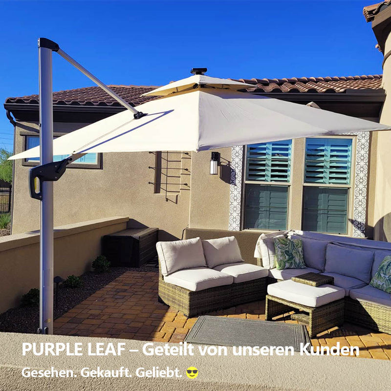 PURPLE LEAF Sonnenschirm Ampelschirm Drehbar Neigbar Kippbar Marktschirm 360°Rotation, Gartenschirm mit Kurbel