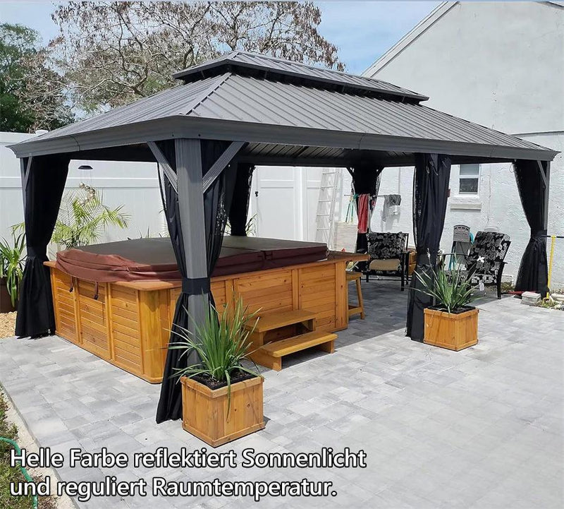 PURPLE LEAF Patio-Pavillon für den Garten Hardtop aus verzinktem Stahl mit verbesserten Vorhängen Arktis Grau
