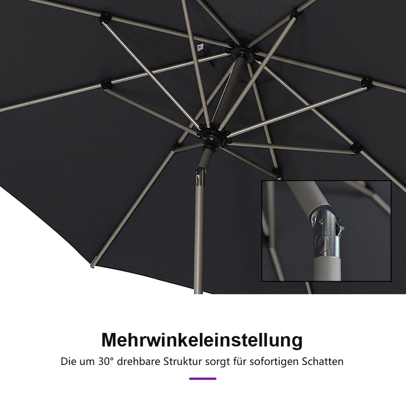 PURPLE LEAF Sonnenschirm Alu Gartenschirm mit Schirmständer, 30° Neigung, Terrassenschirm Tischschirm, Wasserdichter Mittelstockschirm für Garten & Markt