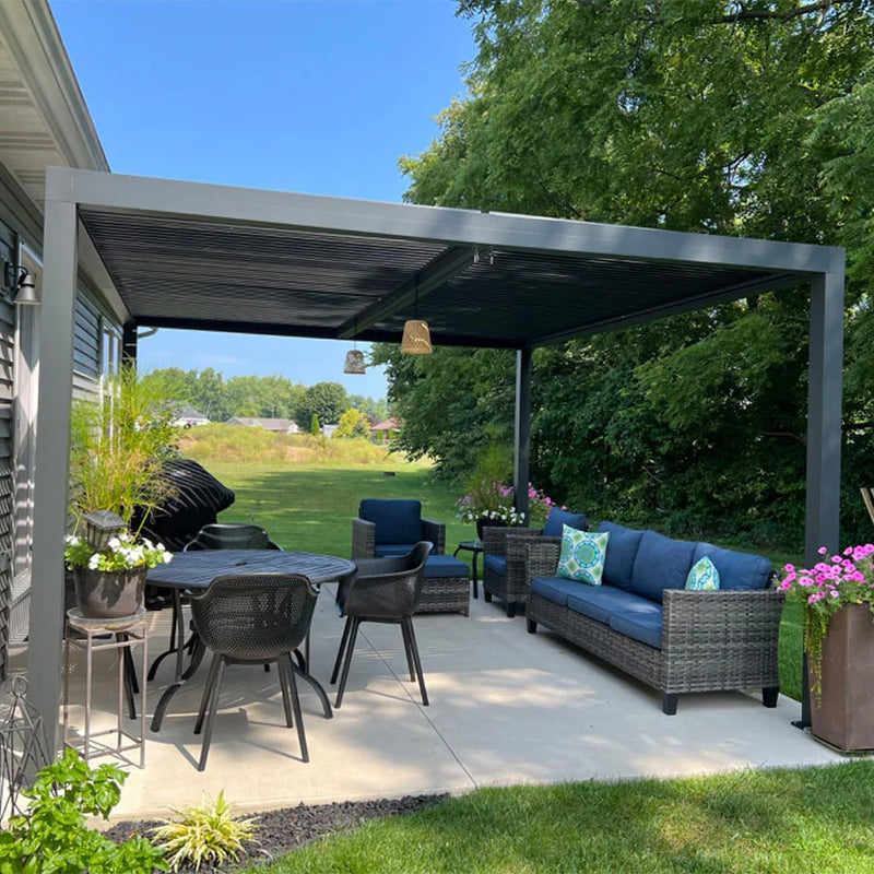 PURPLE LEAF Lamellen Pergola Outdoor Aluminium Pergola mit verstellbarem Dach für Deck Hinterhof Garten Hardtop Gazebo