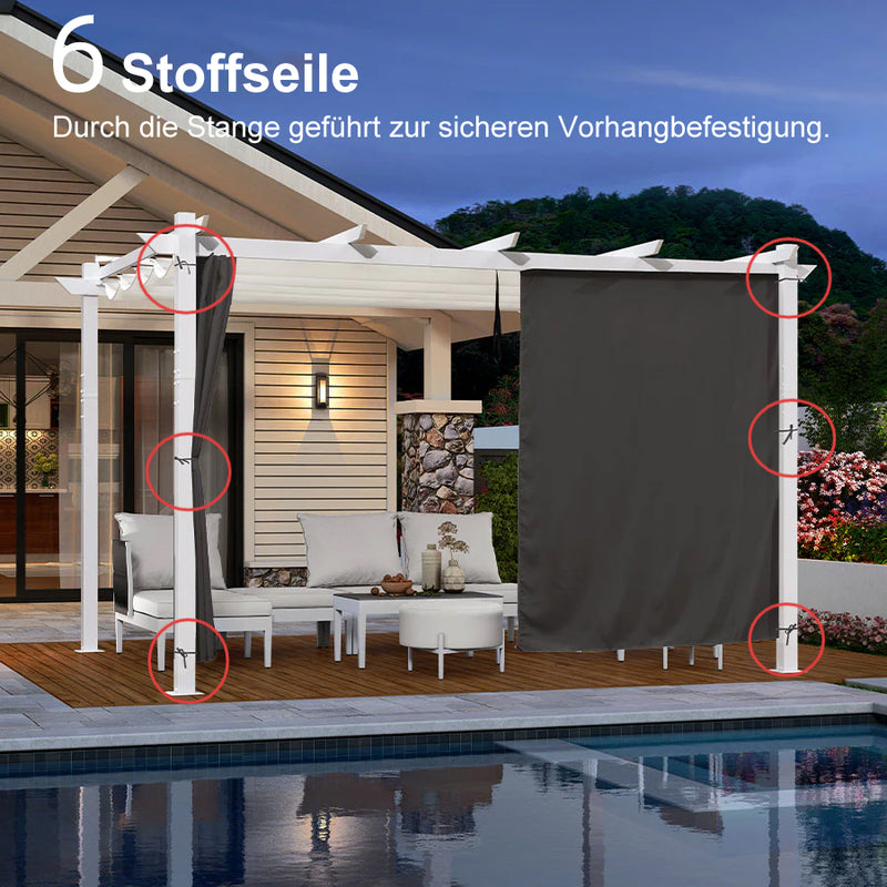 PURPLE LEAF Ausziehbare Outdoor Pergola mit Doppel-Sonnensege & Seitenschutzvorhängen  Weiße Aluminium-Pergola  Moderne Terrassen-Markise für Garten Hof&Terrasse kaki