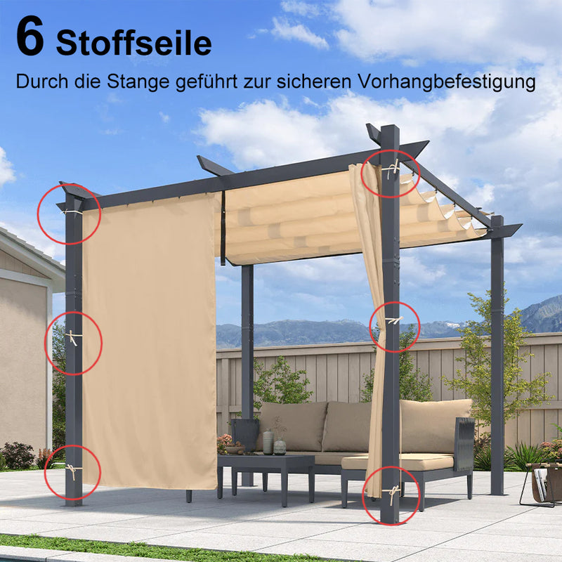 PURPLE LEAF Aluminium Pergola Einziehbare Markise mit Sonnenschutzdach und Seitenvorhängen für Terrasse Garten Grillpavillon