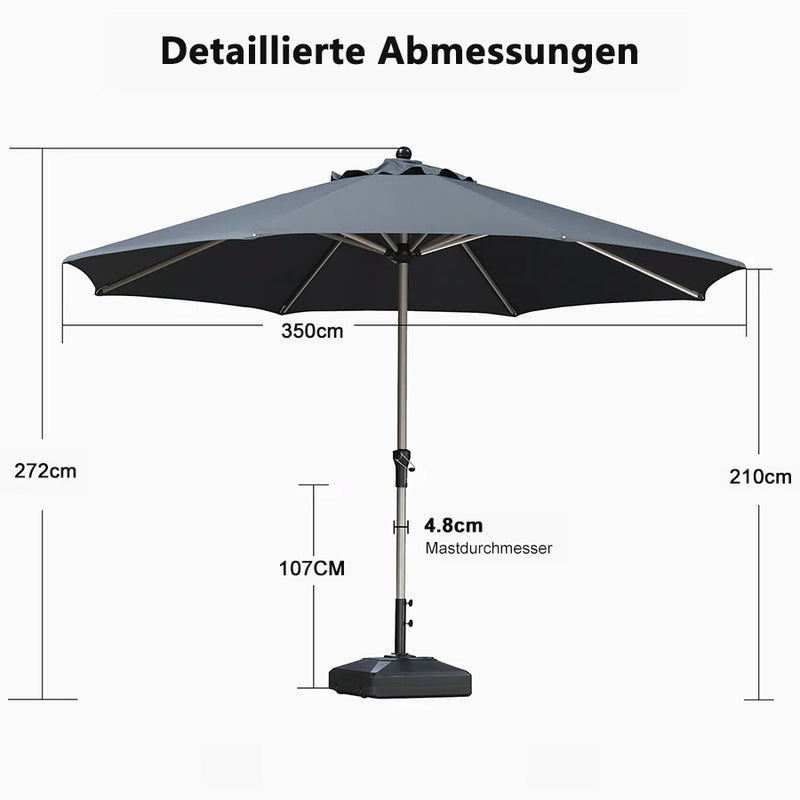 PURPLE LEAF Sonnenschirm mit Schirmständer Garten-Mittelsäulenschirm Set – Aluminium Marktschirm Groß, Wasserfest & UV-Schutz, Stabiler Tischschirm für Terrasse und Balkon
