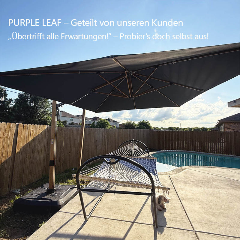 PURPLE LEAF Holzmaserung Ausleger-Sonnenschirm mit Schirmständer – Aluminium Outdoor-Sonnenschirm für Garten und Terrasse