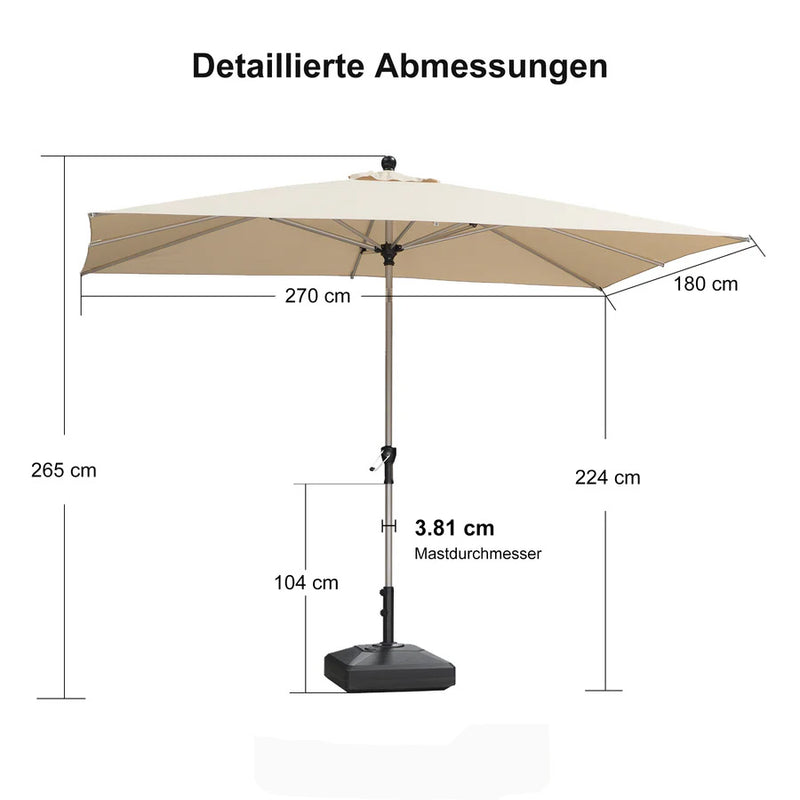 PURPLE LEAF Sonnenschirm Alu Gartenschirm mit Schirmständer, 30° Neigung, Terrassenschirm Tischschirm, Wasserdichter Mittelstockschirm für Garten & Markt
