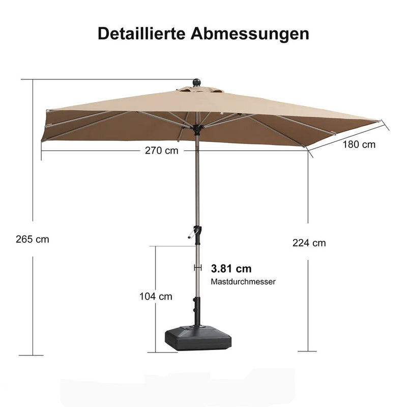 PURPLE LEAF Sonnenschirm Alu Gartenschirm mit Schirmständer, 30° Neigung, Terrassenschirm Tischschirm, Wasserdichter Mittelstockschirm für Garten & Markt