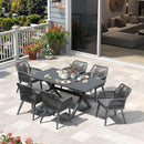 PURPLE LEAF Gartenmöbel-Set der Rivera-Serie, Terrassenmöbel aus Aluminium, Garten-Tisch und Stühle für den Außenbereich, wetterfestes PE-Rattan, Grau