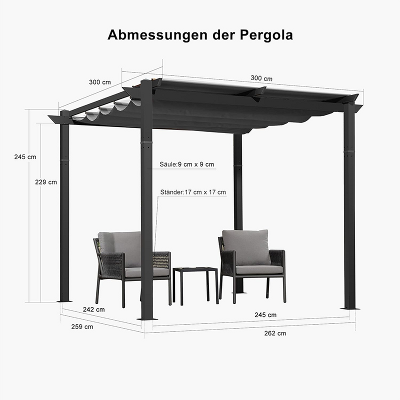 PURPLE LEAF Pergola Aluminium Einziehbare für den Außenbereich mit Sonnenschutzdach, Terrasse, Unterstand für Hinterhof, Metallgrill-Pavillon-PRG