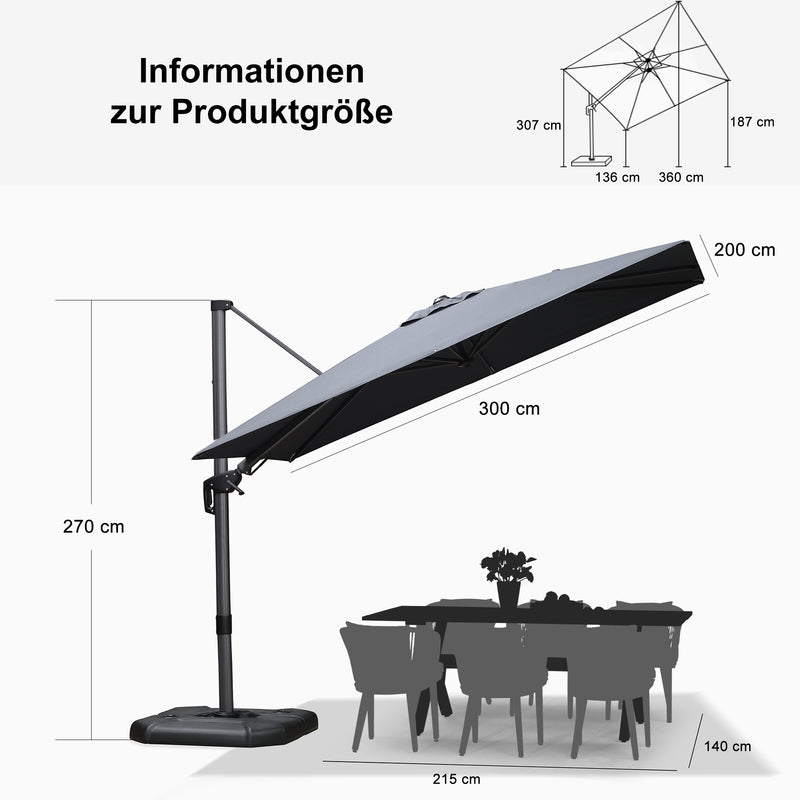 PURPLE LEAF Wirtschaftlicher Terrassen-Sonnenschirm mit drehbarem Rechteck und quadratischem Outdoor-Sonnenschirm