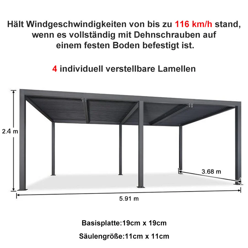 PURPLE LEAF Lamellen Pergola Outdoor Aluminium Pergola Freistehend Pergola mit Lamellendach Einstellbar Hardtop Pavillon,mit Geeignet für Garten Terrasse Hinterhof,Grau