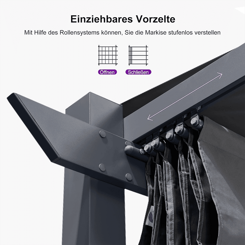 PURPLE LEAF Pergola Aluminium Einziehbare für den Außenbereich mit Sonnenschutzdach, Terrasse, Unterstand für Hinterhof, Metallgrill-Pavillon-PRG