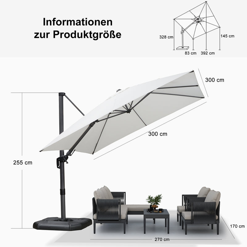 PURPLE LEAF Wirtschaftlicher Terrassen-Sonnenschirm mit drehbarem Rechteck und quadratischem Outdoor-Sonnenschirm