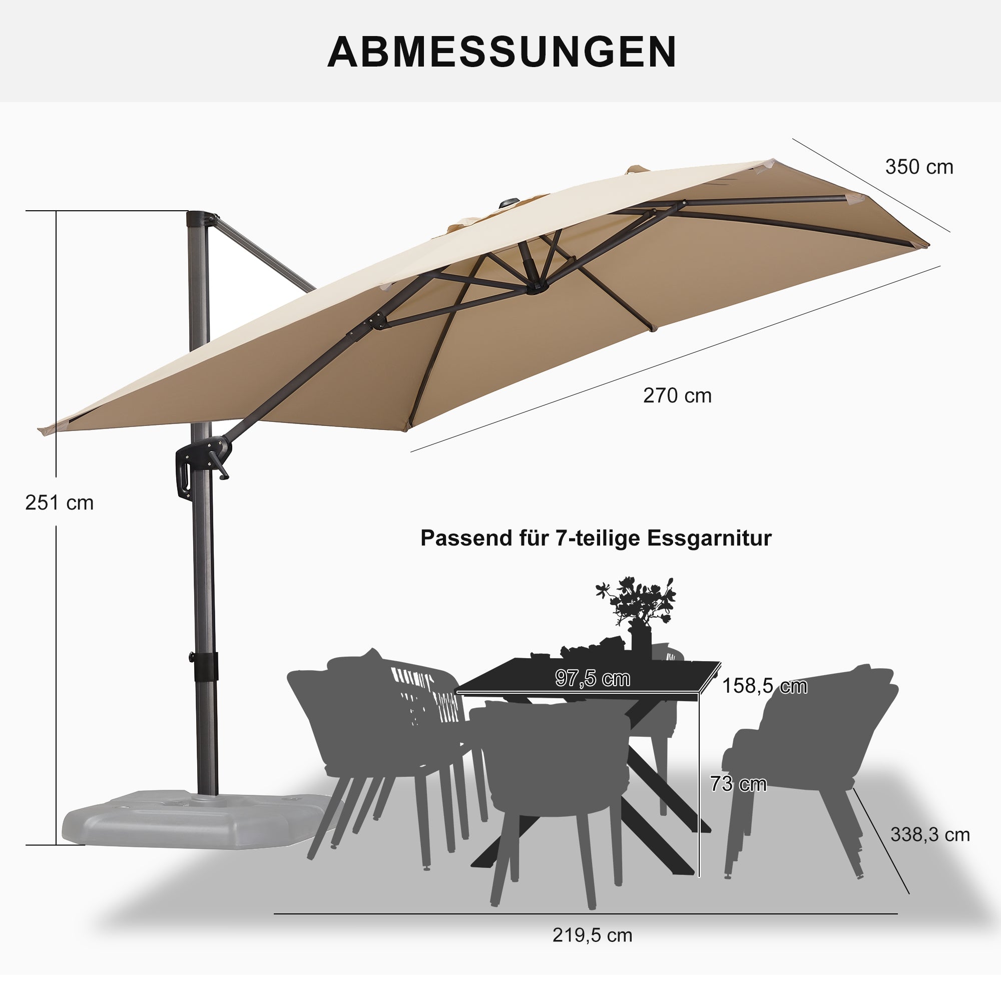 PURPLE LEAF Sonnenschirm Groß Ampelschirm mit Kurbel 360-Grad Drehbar mit Fußpedal für Terrasse, Balkon Sonnenschutz