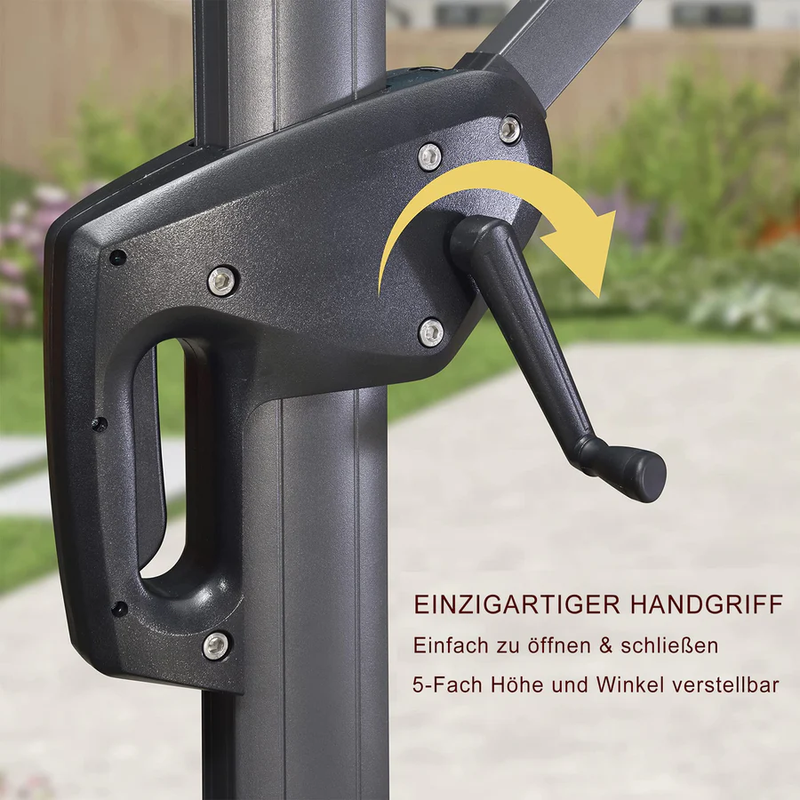 PURPLE LEAF Sonnenschirm Groß Ampelschirm mit Kurbel 360-Grad Drehbar mit Fußpedal für Terrasse, Balkon Sonnenschutz