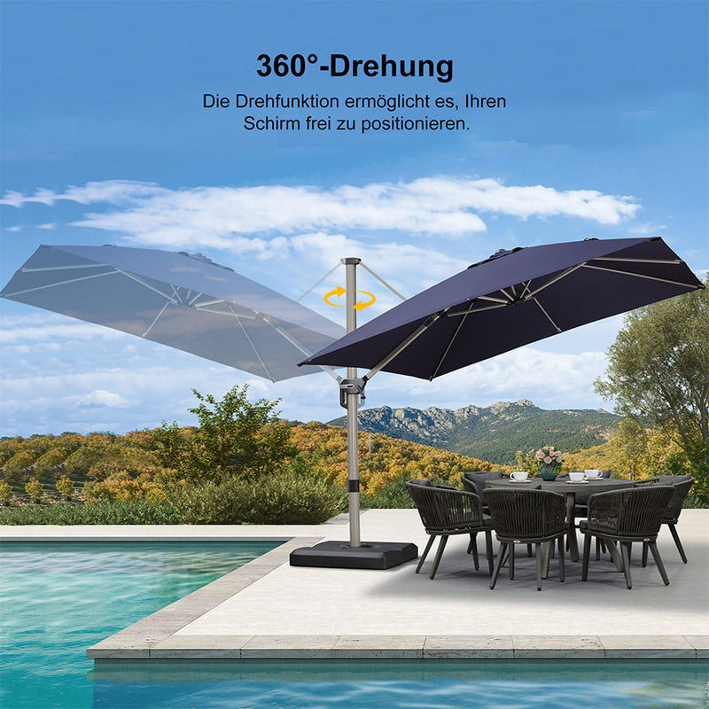 PURPLE LEAF Deluxe - Aluminium Outdoor Patio-Sonnenschirm Quadratisch  Edel, windfest und vielseitig einstellbar