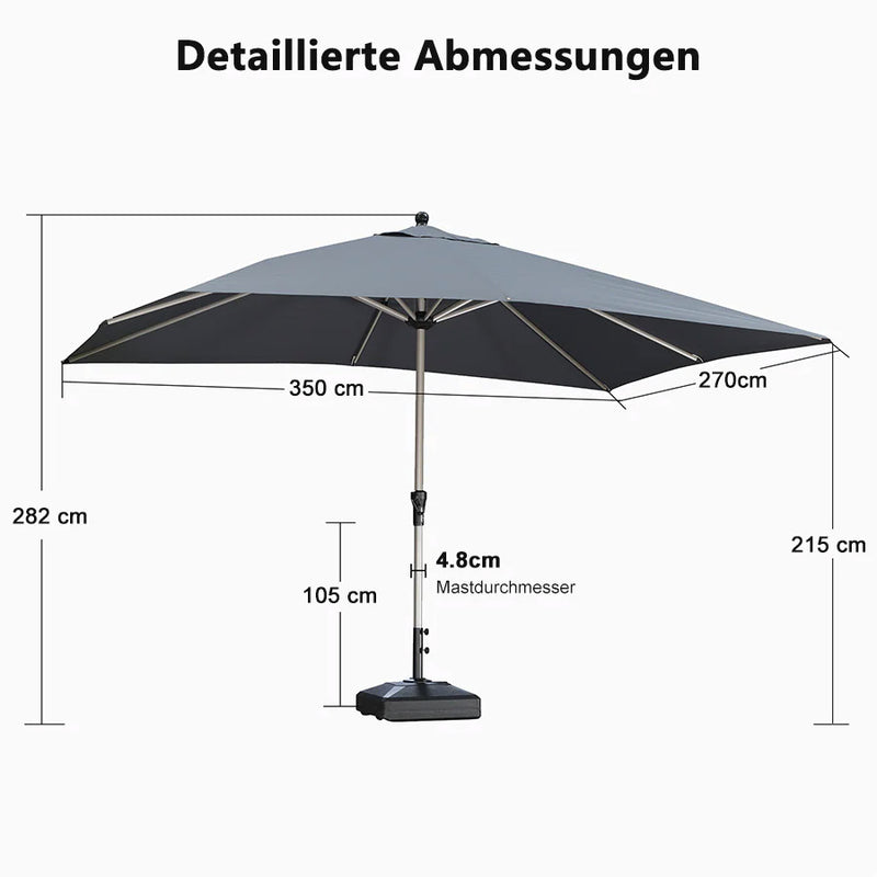 PURPLE LEAF Sonnenschirm mit Schirmständer Garten-Mittelsäulenschirm Set – Aluminium Marktschirm Groß, Wasserfest & UV-Schutz, Stabiler Tischschirm für Terrasse und Balkon