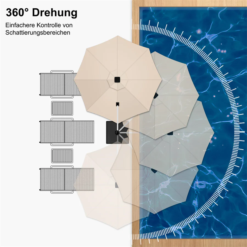 PURPLE LEAF Runder Sonnenschirm mit LED-Solarbeleuchtung und Schirmständer