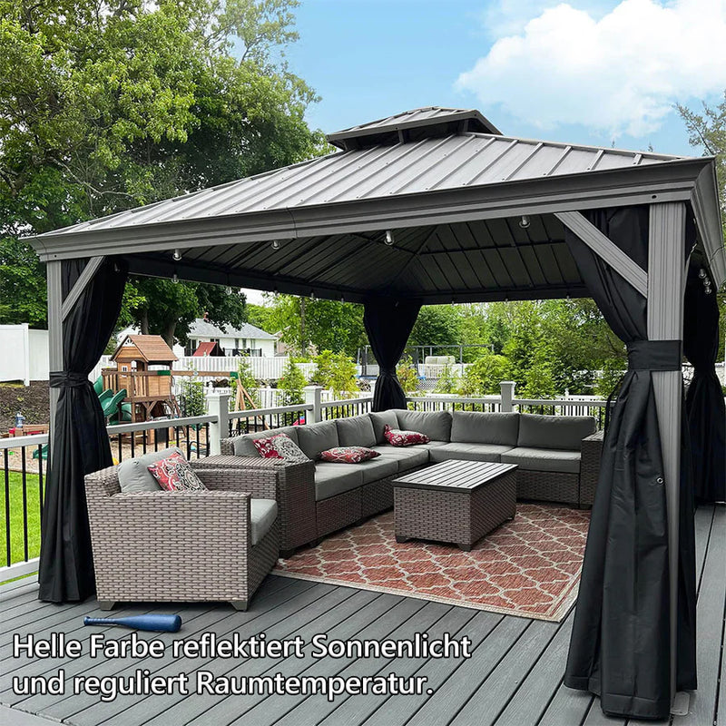 PURPLE LEAF Patio-Pavillon für den Garten Hardtop aus verzinktem Stahl mit verbesserten Vorhängen Arktis Grau