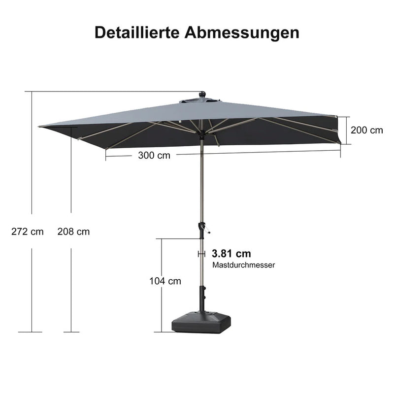 PURPLE LEAF Sonnenschirm Alu Gartenschirm mit Schirmständer, 30° Neigung, Terrassenschirm Tischschirm, Wasserdichter Mittelstockschirm für Garten & Markt