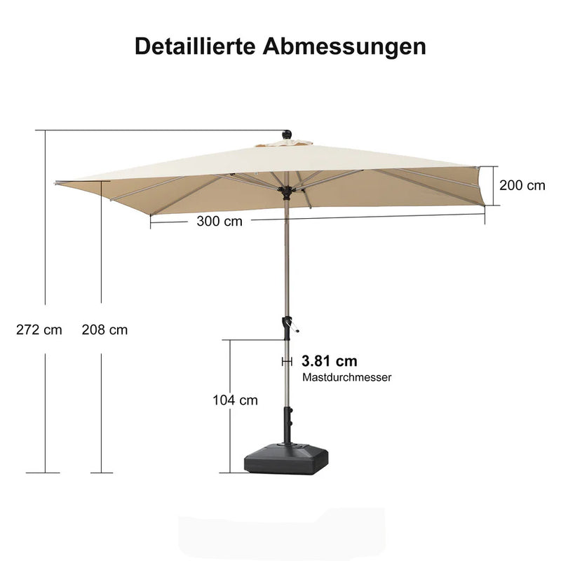 PURPLE LEAF Sonnenschirm Alu Gartenschirm mit Schirmständer, 30° Neigung, Terrassenschirm Tischschirm, Wasserdichter Mittelstockschirm für Garten & Markt