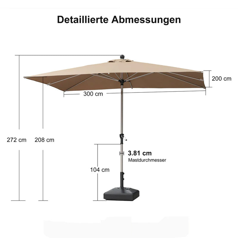 PURPLE LEAF Sonnenschirm Alu Gartenschirm mit Schirmständer, 30° Neigung, Terrassenschirm Tischschirm, Wasserdichter Mittelstockschirm für Garten & Markt