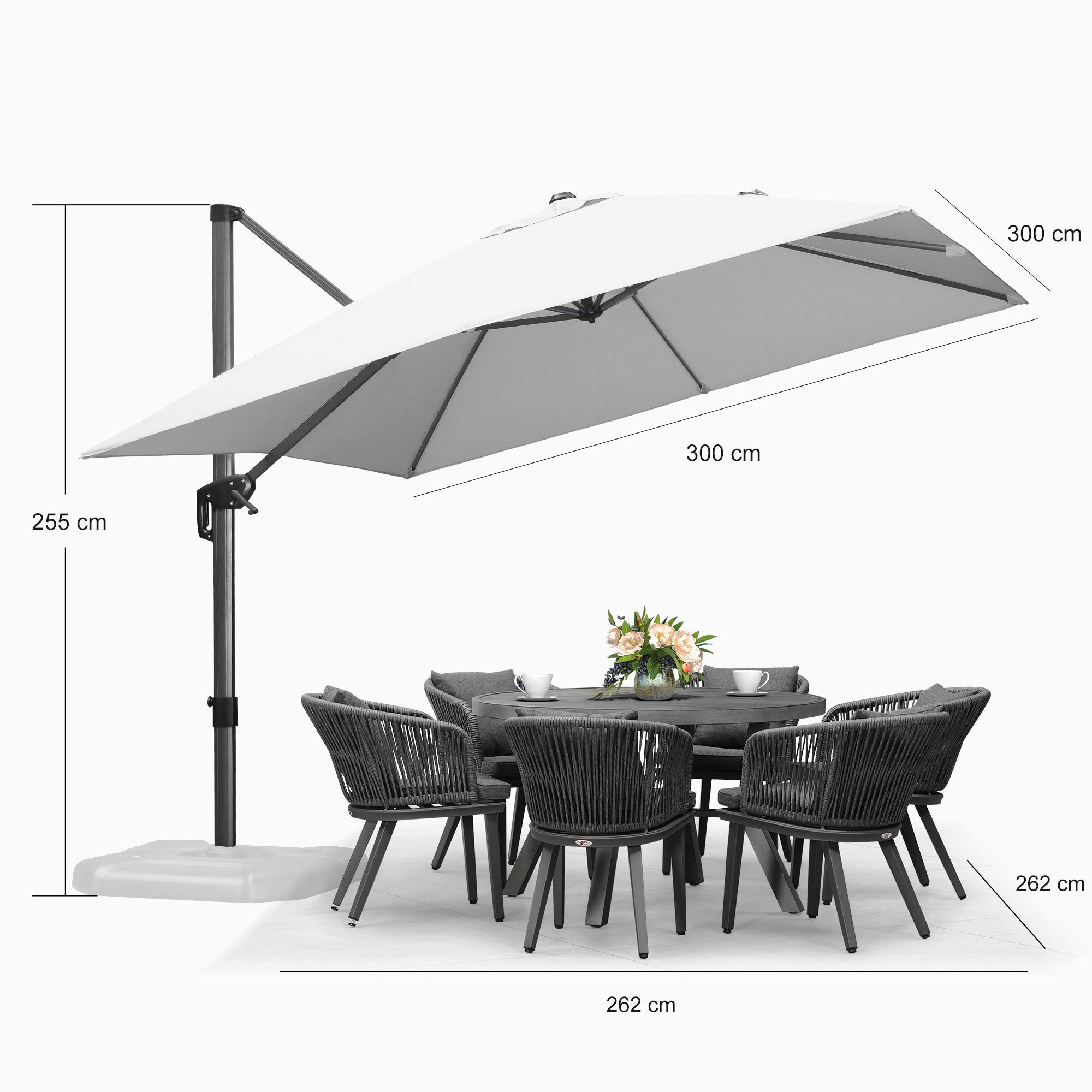 PURPLE LEAF Sonnenschirm Groß Ampelschirm mit Kurbel 360-Grad Drehbar mit Fußpedal für Terrasse, Balkon Sonnenschutz
