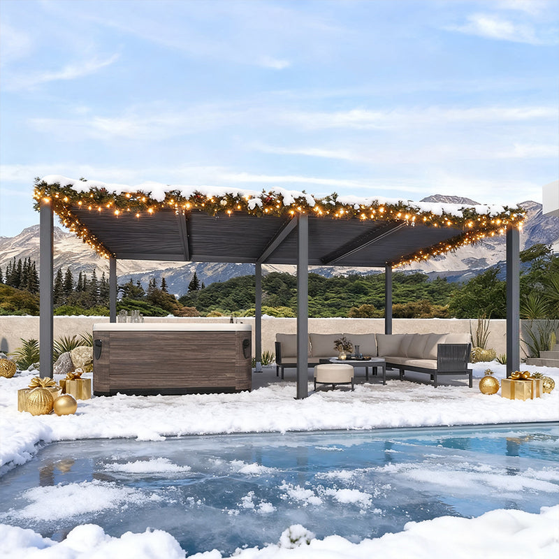 PURPLE LEAF Lamellen Pergola Outdoor Aluminium Pergola Freistehend Pergola mit Lamellendach Einstellbar Hardtop Pavillon,mit Geeignet für Garten Terrasse Hinterhof,Grau