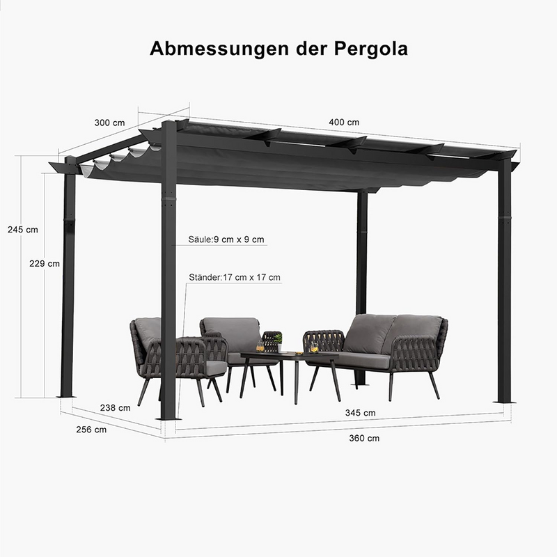 PURPLE LEAF Pergola Aluminium Einziehbare für den Außenbereich mit Sonnenschutzdach, Terrasse, Unterstand für Hinterhof, Metallgrill-Pavillon-PRG