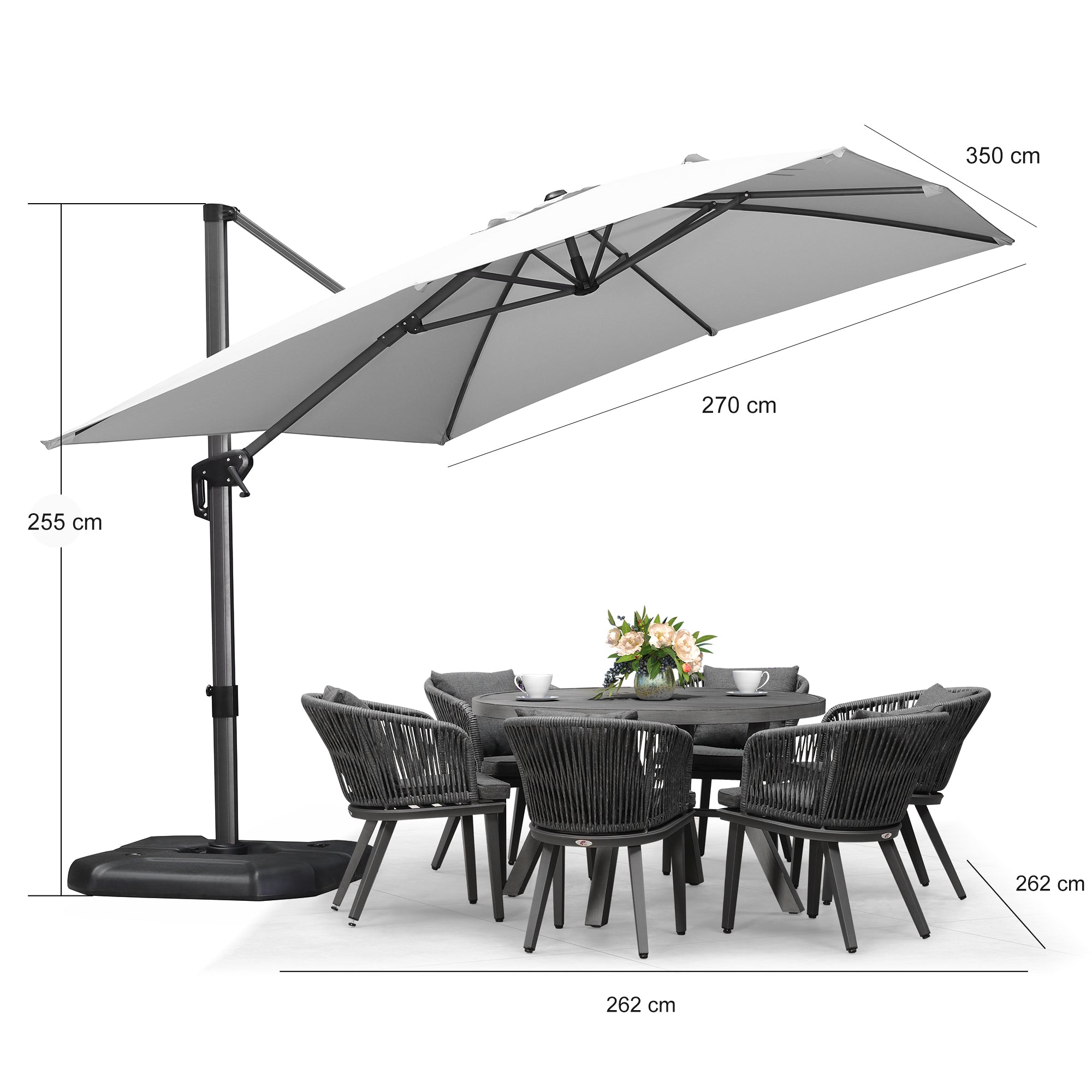 PURPLE LEAF Sonnenschirm Groß Ampelschirm mit Kurbel 360-Grad Drehbar mit Fußpedal für Terrasse, Balkon Sonnenschutz
